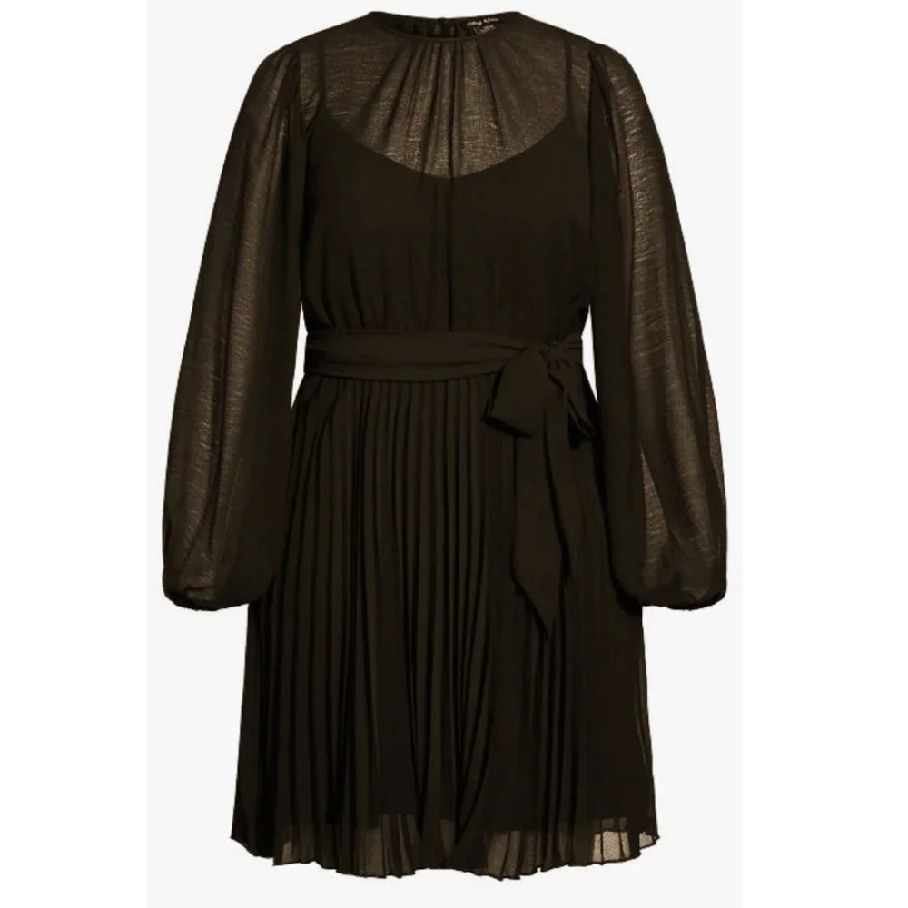 NWT City Chic Blair Black Sheer Pleated Dress 20 - Picture 5 of 12